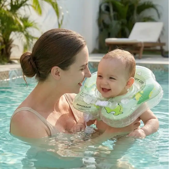Bebek Simidi Çift Emniyet Kilitli Dinosaur Yüzme Simidi, Anti-Panik Bebek Havuz & Deniz Simidi (Yeşil)