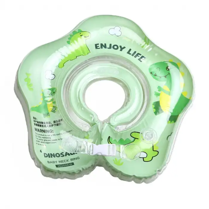 Bebek Simidi Çift Emniyet Kilitli Dinosaur Yüzme Simidi, Anti-Panik Bebek Havuz & Deniz Simidi (Yeşil)