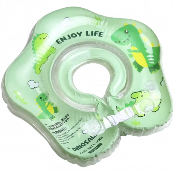 Bebek Simidi Çift Emniyet Kilitli Dinosaur Yüzme Simidi, Anti-Panik Bebek Havuz & Deniz Simidi (Yeşil)