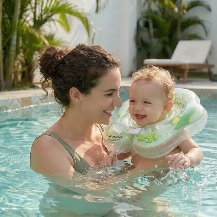 Bebek Simidi Çift Emniyet Kilitli Dinosaur Yüzme Simidi, Anti-Panik Bebek Havuz & Deniz Simidi (Yeşil)