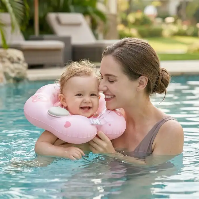 Bebek Boyun Simidi Pompa Gerektirmeyen 0-12 Ay Yüzme Simidi, Çift Tokalı Emniyet Kilitli