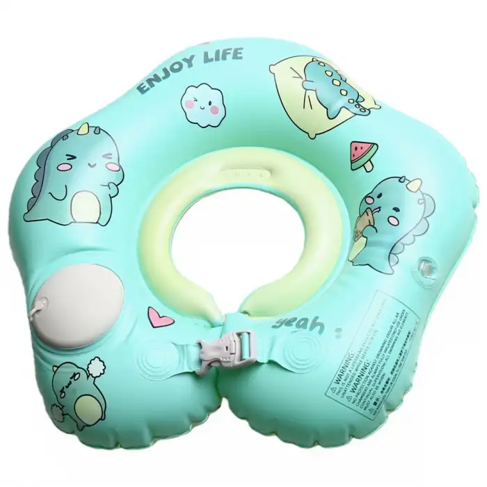 Kendinden Pompalı Bebek Yüzme Simidi - Pompa Gerektirmeyen Yeni Nesil 0-12 Ay Bebek Simidi, Çift Emniyet Tokalı Güvenli Tasarım (Dinozor Yeşil)