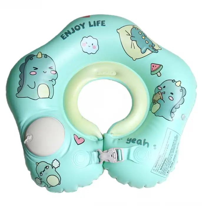 Kendinden Pompalı Bebek Yüzme Simidi - Pompa Gerektirmeyen Yeni Nesil 0-12 Ay Bebek Simidi, Çift Emniyet Tokalı Güvenli Tasarım (Dinozor Yeşil)