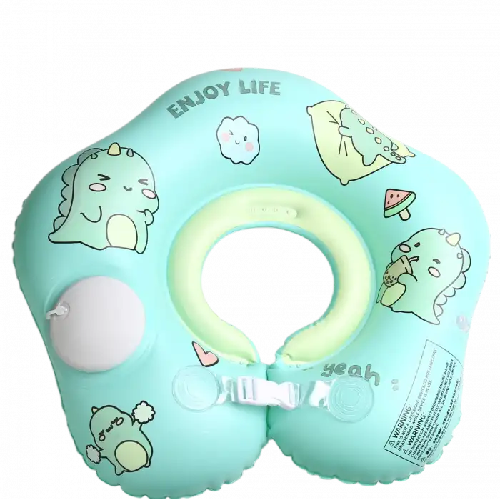 Kendinden Pompalı Bebek Yüzme Simidi - Pompa Gerektirmeyen Yeni Nesil 0-12 Ay Bebek Simidi, Çift Emniyet Tokalı Güvenli Tasarım (Dinozor Yeşil)