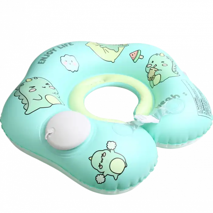 Kendinden Pompalı Bebek Yüzme Simidi - Pompa Gerektirmeyen Yeni Nesil 0-12 Ay Bebek Simidi, Çift Emniyet Tokalı Güvenli Tasarım (Dinozor Yeşil)