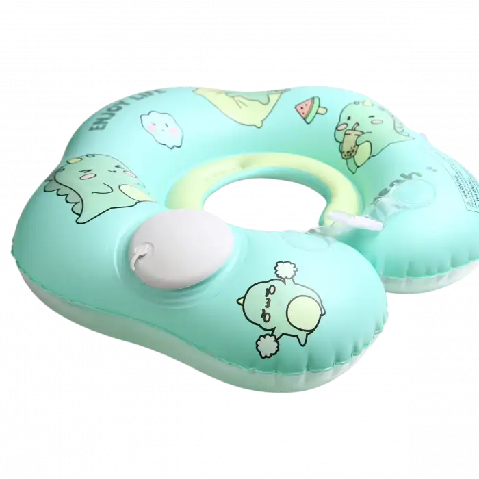 Kendinden Pompalı Bebek Yüzme Simidi - Pompa Gerektirmeyen Yeni Nesil 0-12 Ay Bebek Simidi, Çift Emniyet Tokalı Güvenli Tasarım (Dinozor Yeşil)