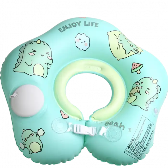 Kendinden Pompalı Bebek Yüzme Simidi - Pompa Gerektirmeyen Yeni Nesil 0-12 Ay Bebek Simidi, Çift Emniyet Tokalı Güvenli Tasarım (Dinozor Yeşil)