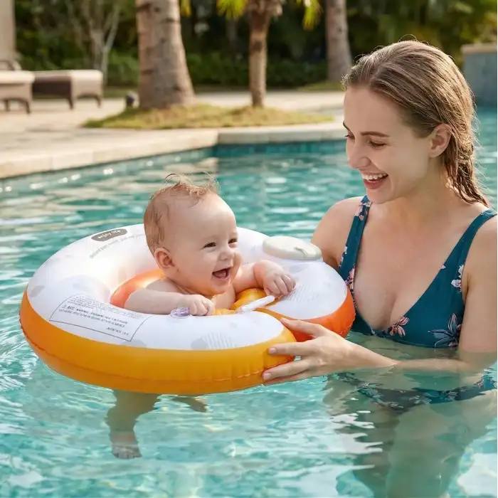 Bebek Yüzme Simidi Pompa Gerektirmeyen 0-1 Yaş Çift Emniyet Kilitli Turuncu Simit
