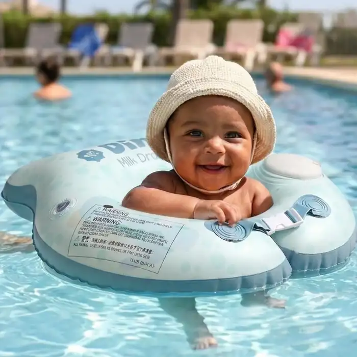 Bebek Yüzme Simidi Bas Şişir Pratik 0-1 Yaş Çift Emniyet Kilitli Mavi Dino Simit