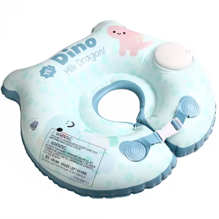 Bebek Yüzme Simidi Bas Şişir Pratik 0-1 Yaş Çift Emniyet Kilitli Mavi Dino Simit