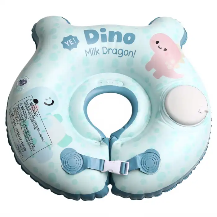 Bebek Yüzme Simidi Bas Şişir Pratik 0-1 Yaş Çift Emniyet Kilitli Mavi Dino Simit