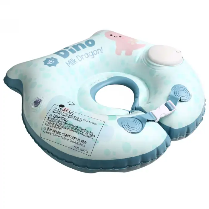 Bebek Yüzme Simidi Bas Şişir Pratik 0-1 Yaş Çift Emniyet Kilitli Mavi Dino Simit