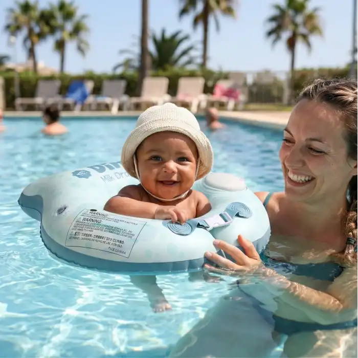 Bebek Yüzme Simidi Bas Şişir Pratik 0-1 Yaş Çift Emniyet Kilitli Mavi Dino Simit