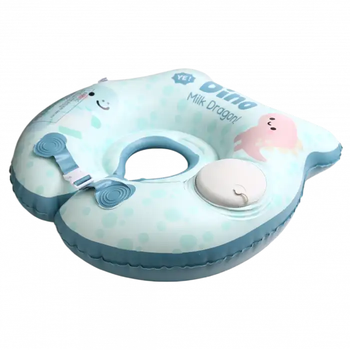 Bebek Yüzme Simidi Bas Şişir Pratik 0-1 Yaş Çift Emniyet Kilitli Mavi Dino Simit