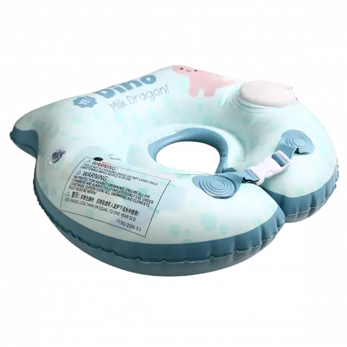 Bebek Yüzme Simidi Bas Şişir Pratik 0-1 Yaş Çift Emniyet Kilitli Mavi Dino Simit