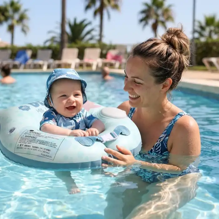 Bebek Yüzme Simidi Bas Şişir Pratik 0-1 Yaş Çift Emniyet Kilitli Mavi Dino Simit