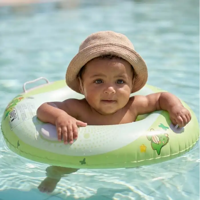 Bas Şişir Pratik Bebek Yüzme Simidi Pompa Gerektirmeyen Ebeveyn Tutma Yerli Çift Emniyetli Yeşil Simit
