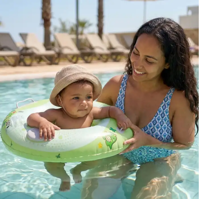 Bas Şişir Pratik Bebek Yüzme Simidi Pompa Gerektirmeyen Ebeveyn Tutma Yerli Çift Emniyetli Yeşil Simit