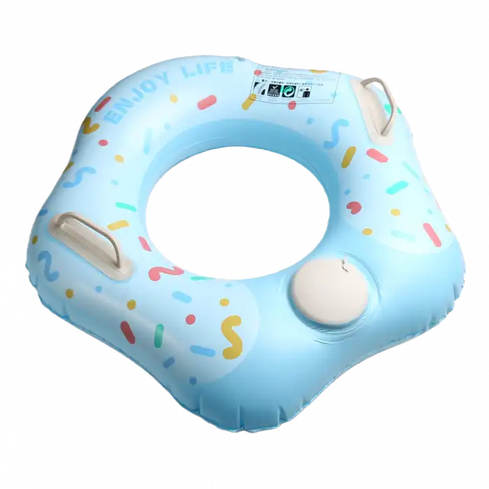 Bas Şişir Pratik Bebek Yüzme Simidi Pompa Gerektirmeyen Ebeveyn Tutma Yerli Çift Emniyetli Mavi Simit