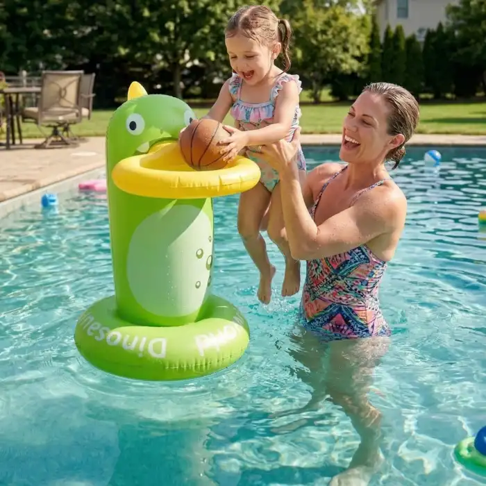Eğlenceli Şişme Dinozor Havuz Basketbol Potası Koordinasyon Geliştirici Çocuk Su Oyuncağı