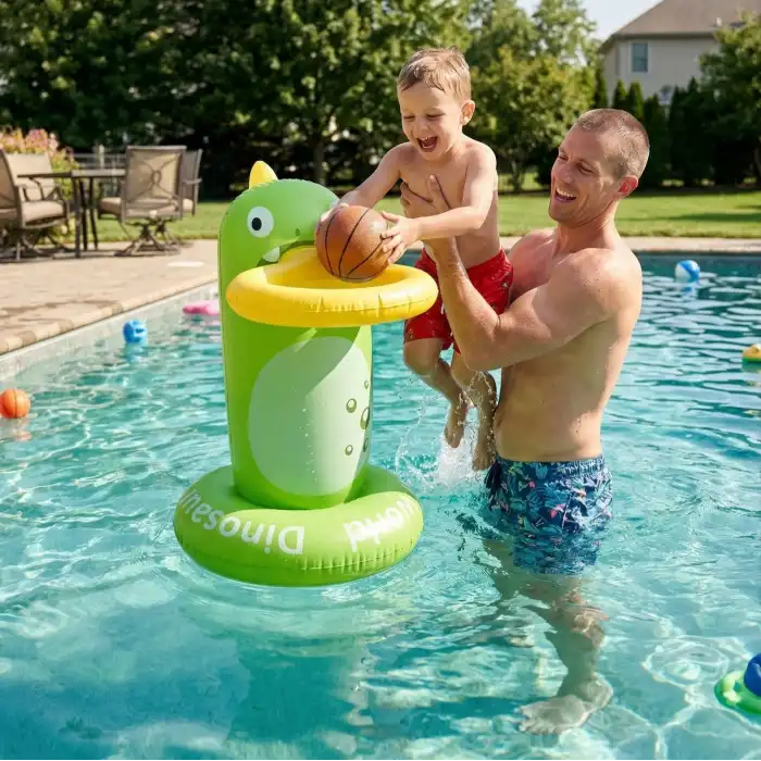 Eğlenceli Şişme Dinozor Havuz Basketbol Potası Koordinasyon Geliştirici Çocuk Su Oyuncağı