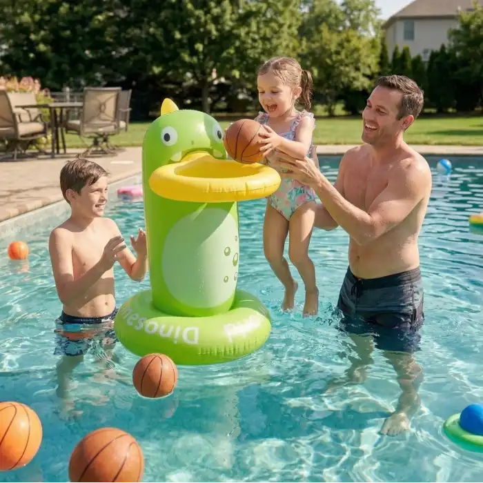 Eğlenceli Şişme Dinozor Havuz Basketbol Potası Koordinasyon Geliştirici Çocuk Su Oyuncağı