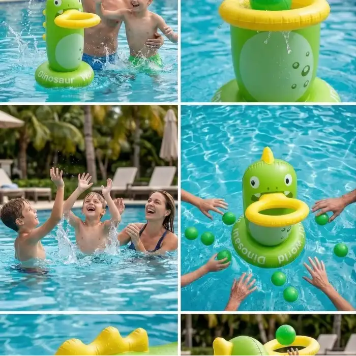 Eğlenceli Şişme Dinozor Havuz Basketbol Potası Koordinasyon Geliştirici Çocuk Su Oyuncağı