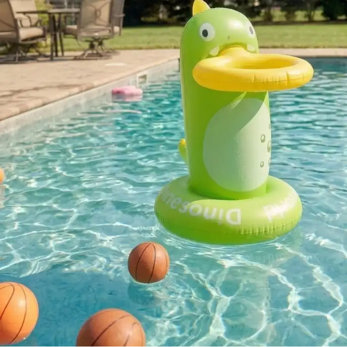 Eğlenceli Şişme Dinozor Havuz Basketbol Potası Koordinasyon Geliştirici Çocuk Su Oyuncağı