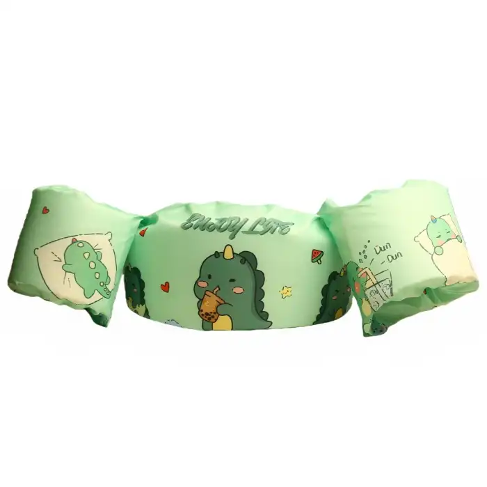 Çocuk Kollu Can Yeleği Emniyet Kilitli Gövde Destekli Yüzme Yardımcısı Dinozor Desenli