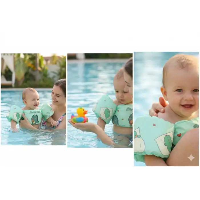 Çocuk Kollu Can Yeleği Emniyet Kilitli Gövde Destekli Yüzme Yardımcısı Dinozor Desenli