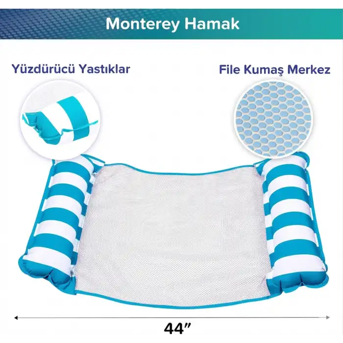 Hava Yastıklı Fileli Şişme Havuz Koltuğu 4ü 1 Arada Deniz Ve Havuz Yatağı Mavi