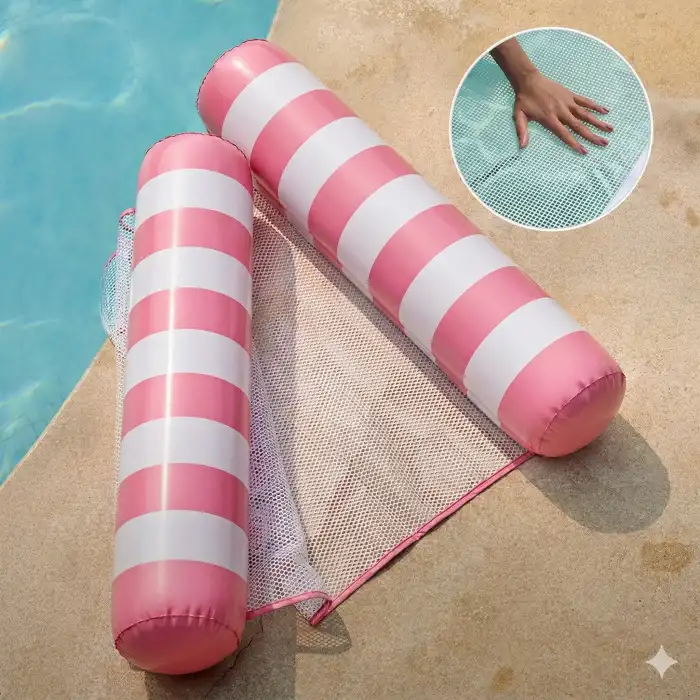 Hava Yastıklı Fileli Şişme Havuz Koltuğu 4ü 1 Arada Deniz ve Havuz Yatağı Pembe
