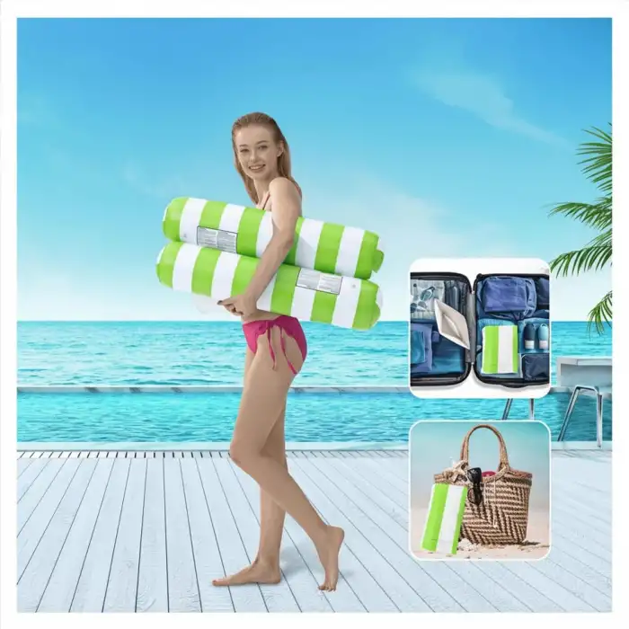 Hava Yastıklı Fileli Şişme Havuz Koltuğu 4ü 1 Arada Deniz ve Havuz Yatağı Yeşil