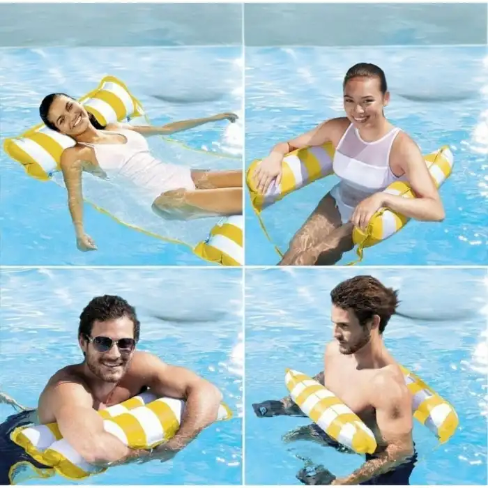 Hava Yastıklı Fileli Şişme Havuz Koltuğu 4ü 1 Arada Deniz ve Havuz Yatağı Sarı