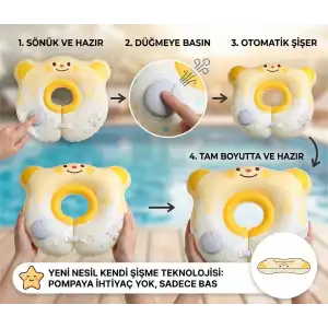 Bebek Boyunluk Can Simidi - Şişme Ayıcık Sarı - 0-18 Ay Güvenli Yüzme Yardımcısı