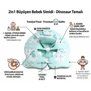 Dinozor Temalı 2 in1 Büyüyen Bebek Simidi - Sökülebilir Oturaklı & Fonksiyonel Deniz Simidi