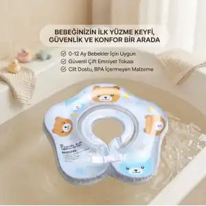 Bebek Boyun Simidi Ayıcık Figürlü Şeffaf Çift Emniyet Kilitli Mavi
