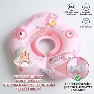 Bebek Boyun Simidi Pompa Gerektirmeyen 0-12 Ay Yüzme Simidi, Çift Tokalı Emniyet Kilitli