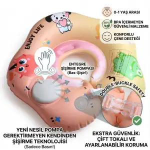 Bebek Yüzme Boyun Simidi Pompa Gerektirmeyen 0-1 Yaş Çift Emniyet Kilitli Ayarlanabilir Simit