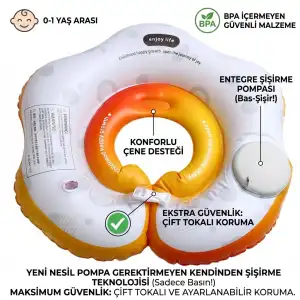 Bebek Yüzme Simidi Pompa Gerektirmeyen 0-1 Yaş Çift Emniyet Kilitli Turuncu Simit