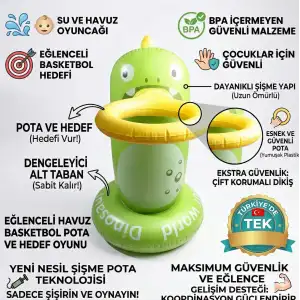 Eğlenceli Şişme Dinozor Havuz Basketbol Potası Koordinasyon Geliştirici Çocuk Su Oyuncağı