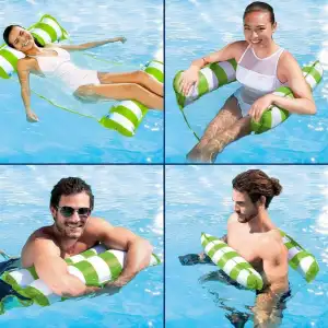 Hava Yastıklı Fileli Şişme Havuz Koltuğu 4ü 1 Arada Deniz ve Havuz Yatağı Yeşil