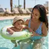 Bas Şişir Pratik Bebek Yüzme Simidi Pompa Gerektirmeyen Ebeveyn Tutma Yerli Çift Emniyetli Yeşil Simit