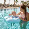 Bas Şişir Pratik Bebek Yüzme Simidi Pompa Gerektirmeyen Ebeveyn Tutma Yerli Çift Emniyetli Mavi Simit