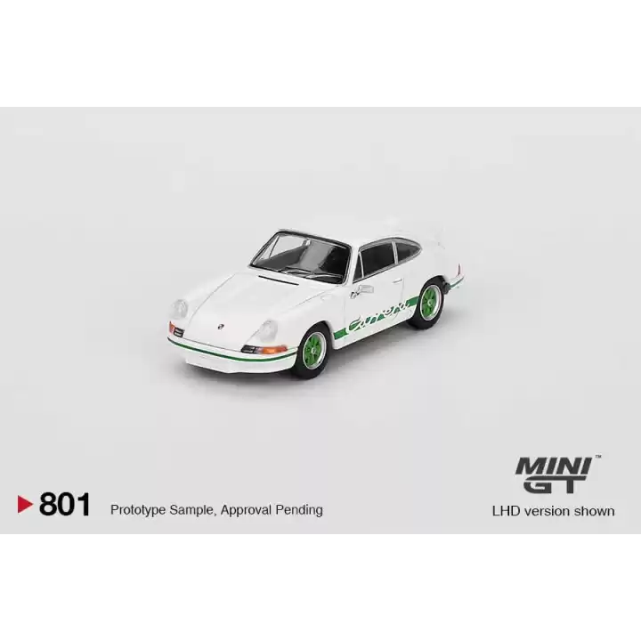 Mini GT 1/64 Porsche 911 Carrera RS 2.7 Grand Prix White with Green Livery MGT00801