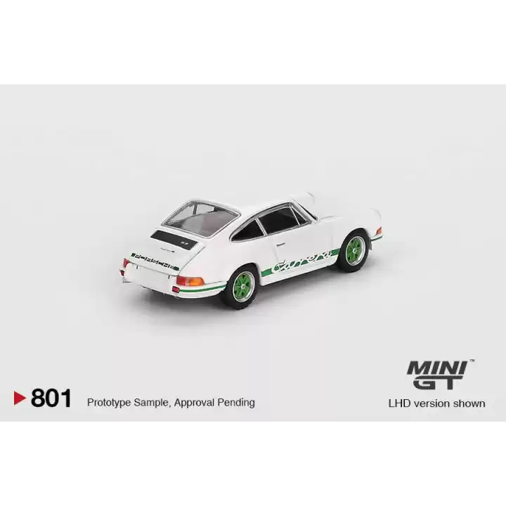 Mini GT 1/64 Porsche 911 Carrera RS 2.7 Grand Prix White with Green Livery MGT00801