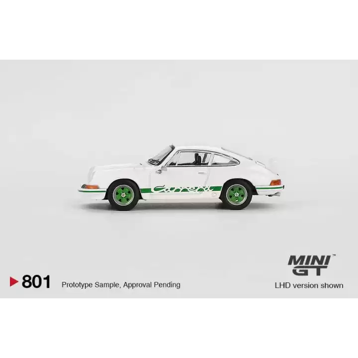Mini GT 1/64 Porsche 911 Carrera RS 2.7 Grand Prix White with Green Livery MGT00801