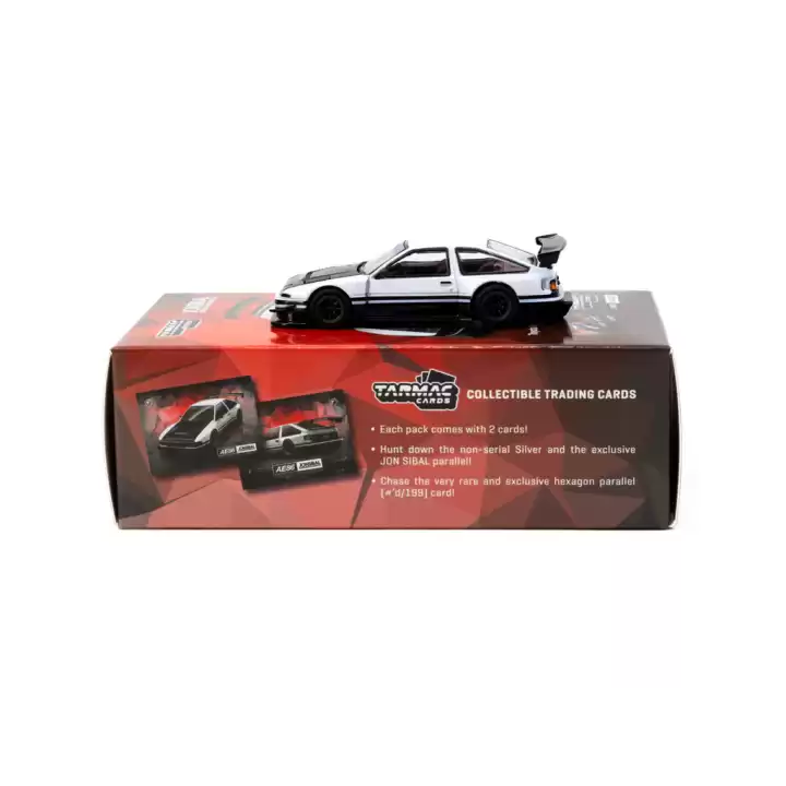 Tarmac Works 1/64 Toyota Sprinter Trueno AE86 Widebody White / Black with Tarmac Cards