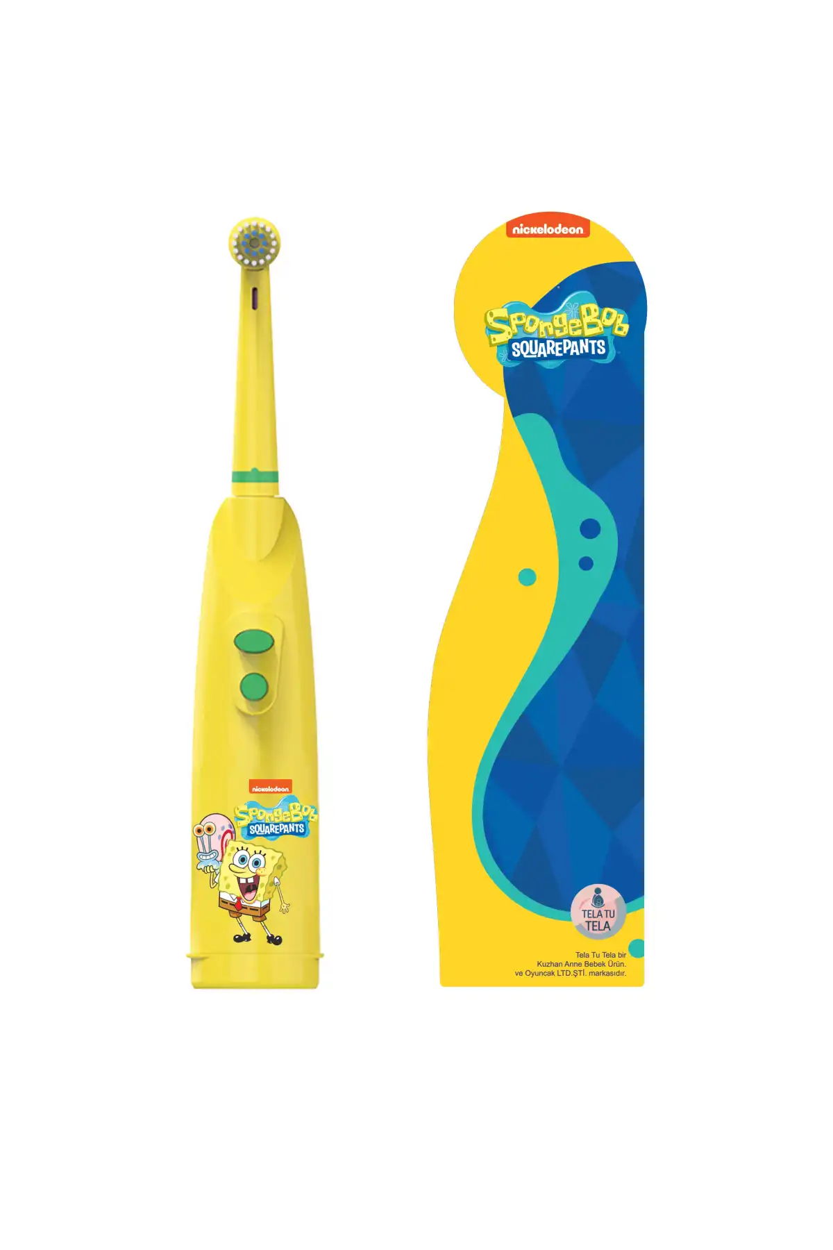 Childrens Toothbrush - Sponge Bob Licensed Dual-Button Battery-Powered Toothbrush - Tela Tu Tela
