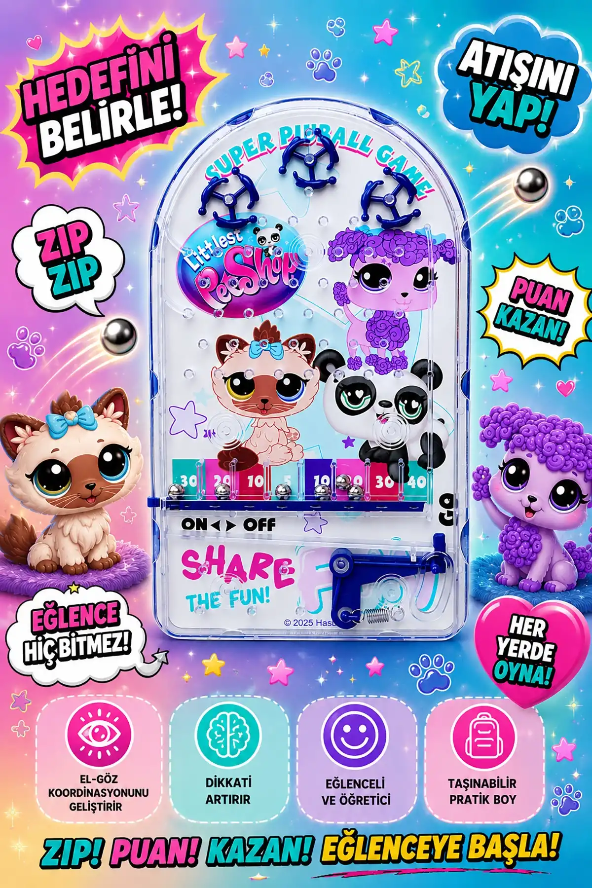 Lisanslı Littlest Pet Shop Pinball Oyunu - Eğitici Beceri Oyuncağı ZRN82LPSPanda